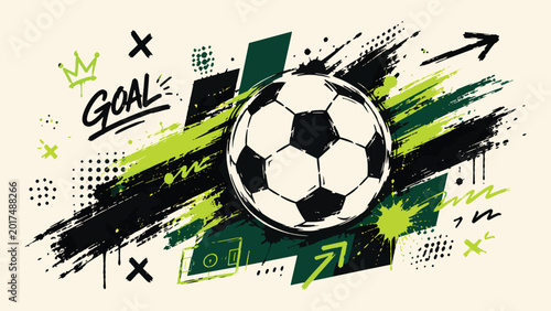 Soccer ball goal graphic design with abstract splash paint and grunge elements vector illustration for sport tournament.