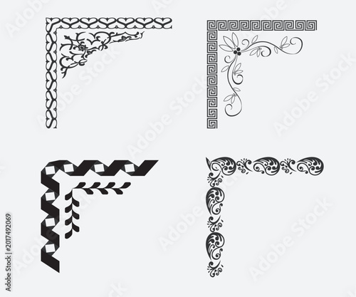 Vector corner Sign or border ornament set oriental decorative art square corner sign