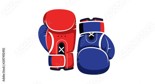 Bild auf Leinwand Red and Blue Boxing Gloves Facing Each Other on White Background