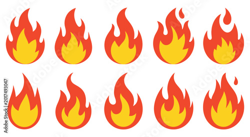 Fotografía Fire flames icon flat vector, abstract fire symbol set, ignition heat and burning effect icons, professional minimalist vector graphics for safety signs, energy themes, and digital interfaces