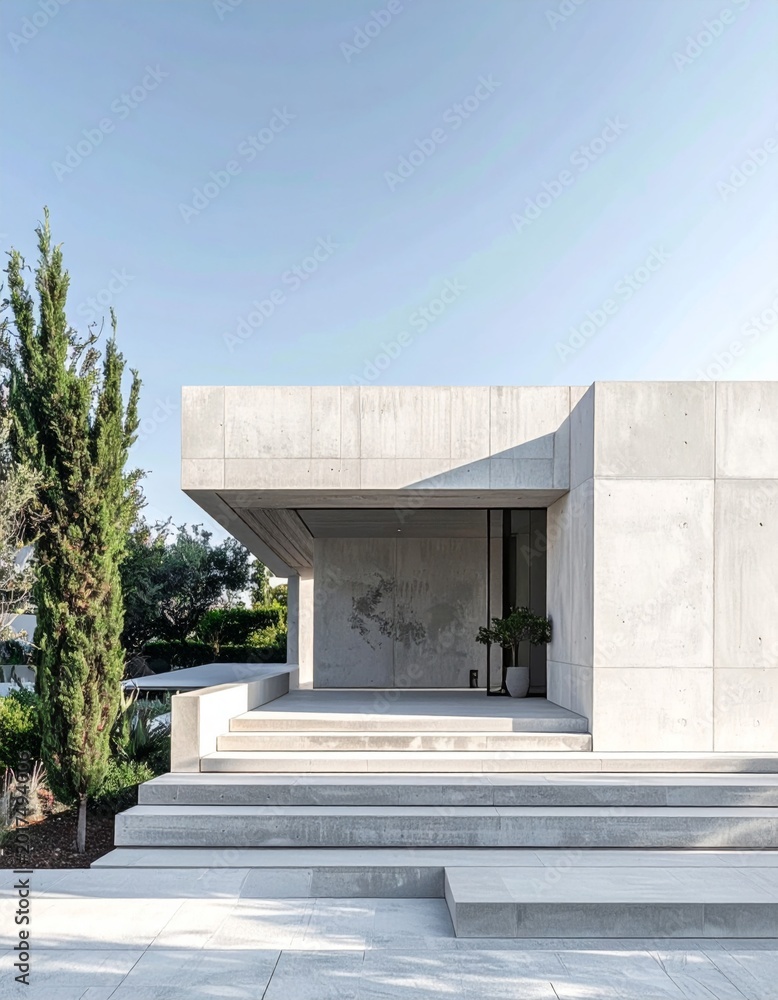 Fototapeta premium Modern Minimalist Concrete House Design with Clean Lines and Nature