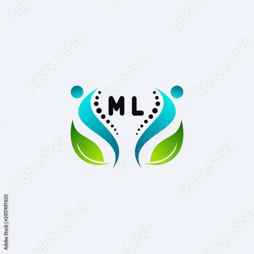 ML initials modern and minimalist abstract logo with human and leaf elements