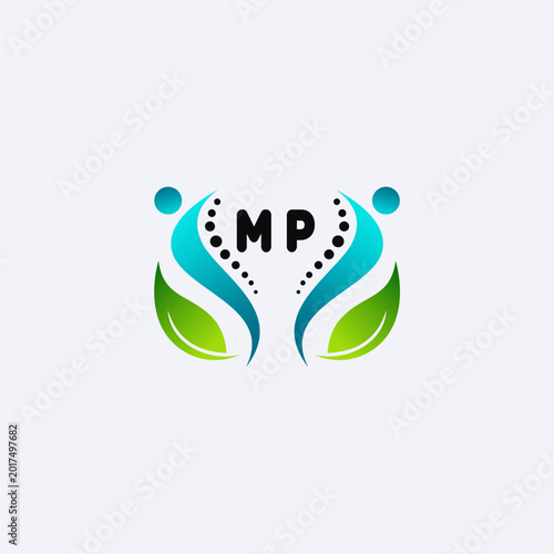 MP initials modern and minimalist abstract logo with human and leaf elements