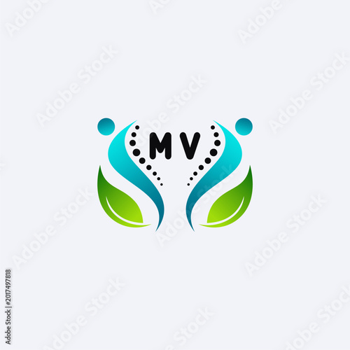 MV initials modern and minimalist abstract logo with human and leaf elements