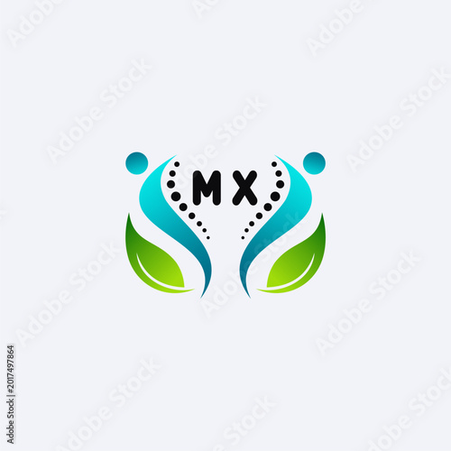 MX initials modern and minimalist abstract logo with human and leaf elements
