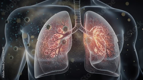 Advanced healthcare illustration of hantavirus entering respiratory lungs in animated scientific laboratory environment with detailed infection concept
