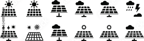 Schilderij op canvas solar panel icon collection showing photovoltaic output under weather