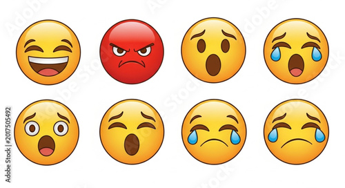 Schilderij op canvas Various Emoji Faces Expressing Different Emotions.