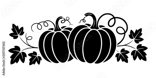 Fotografía large pumpkin silhouette, A pumpkin with large leaves sits in an isolated position to symbolize the autumn harvest season and agricultural produce for festive holiday displays featuring dark copy