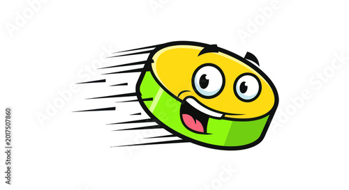 Photography Happy Cartoon Hockey Puck Character Speeding Motion Blur