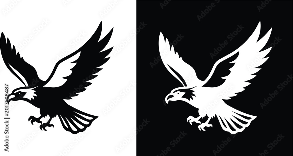 Fototapeta premium A Bald Eagle black Silhouette, Flying Bald Eagle Vector illustration