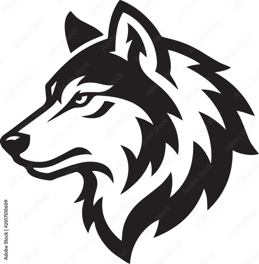 Fototapeta premium Free image downlod Black and White Stylized Profile of a Fierce Wolf Head Logo animal silhouette