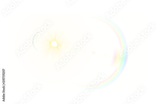 Bilde på lerret Rainbow lens flare effect with a bright lens flare with rainbow colors on a whit