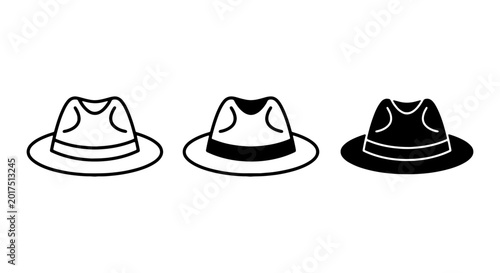 Bild auf Leinwand Fedora Hat Icons, Classic Style Headwear Vector Set, Vintage Fashion Accessories