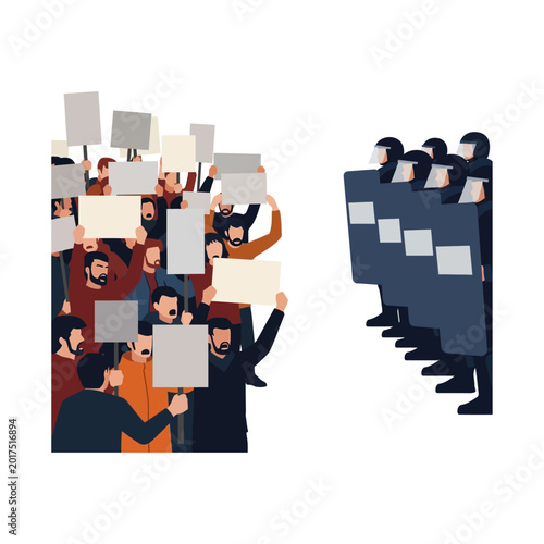 Tableau sur toile An illustrative depiction of a passionate crowd of protesters with blank signs c