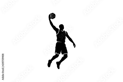 silhouette of a basketball player man jumping on transparent background 