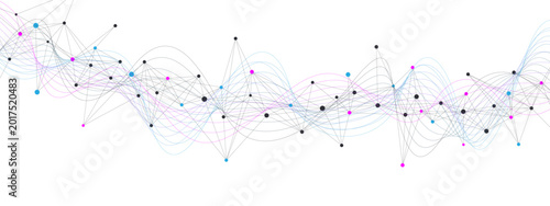 Abstract plexus and wave flow banner background. Connecting dots and lines for network connection, science and technology concept. Design for web banner, presentation template. Vector illustration