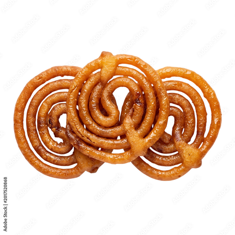 Fototapeta premium Sweet crispy jalebis trio for dessert isolated on transparent background