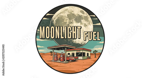 Gas station under moonlight vector illustration