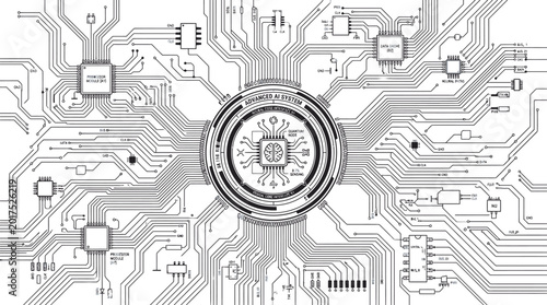 Seamless circuit board technology vector illustration pattern with electronic chip and microchip design background