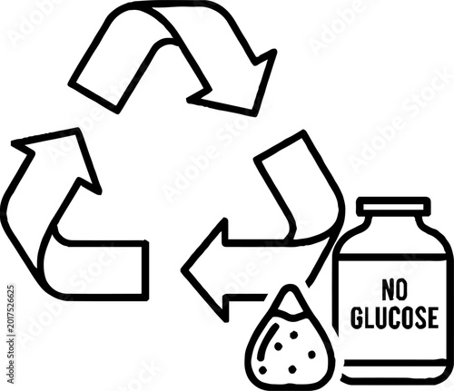 Recycling symbol with sugar and glucose free bottle icon