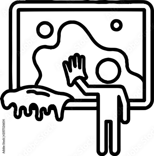 Person cleaning glass surface with landscape background