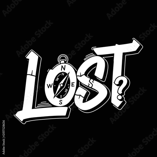 Lost Word With Compass Graphic.