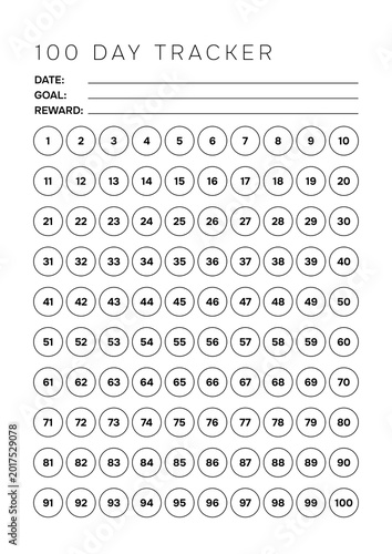 Modern 100 Day Challenge Tracker Template A4 Minimalist Habit Builder for Business Performance and Personal Growth