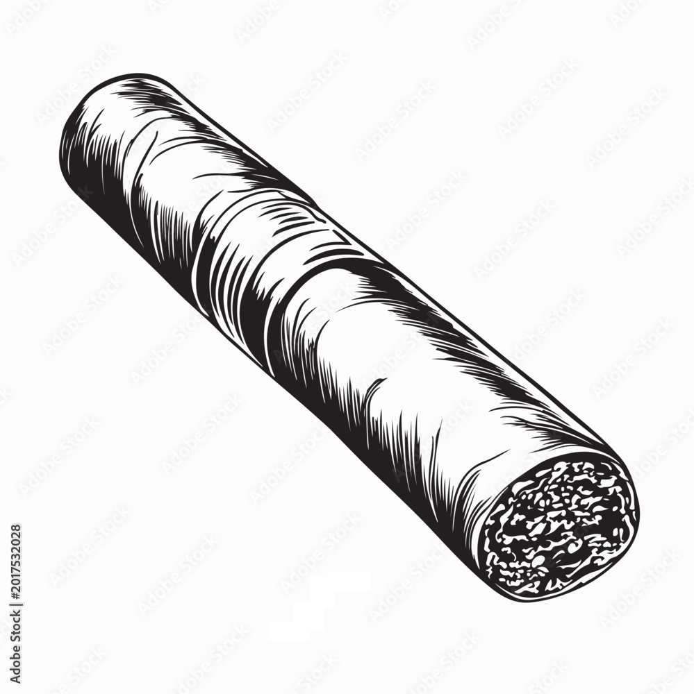 Wall Mural Single Cuban Cigar on White Background Close-Up Vector Illustration