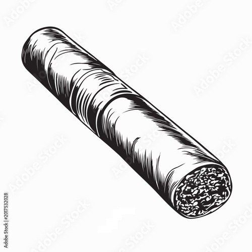 Photography Single Cuban Cigar on White Background Close-Up Vector Illustration