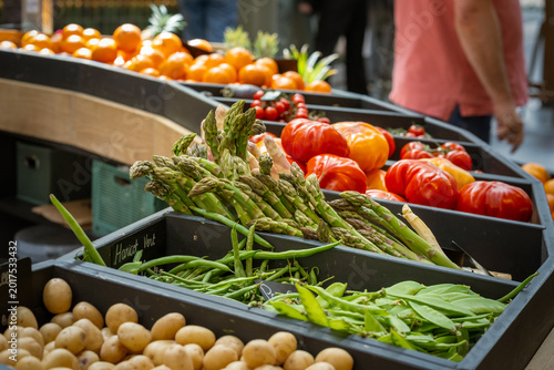asparagus and tomatoes at farmers market
