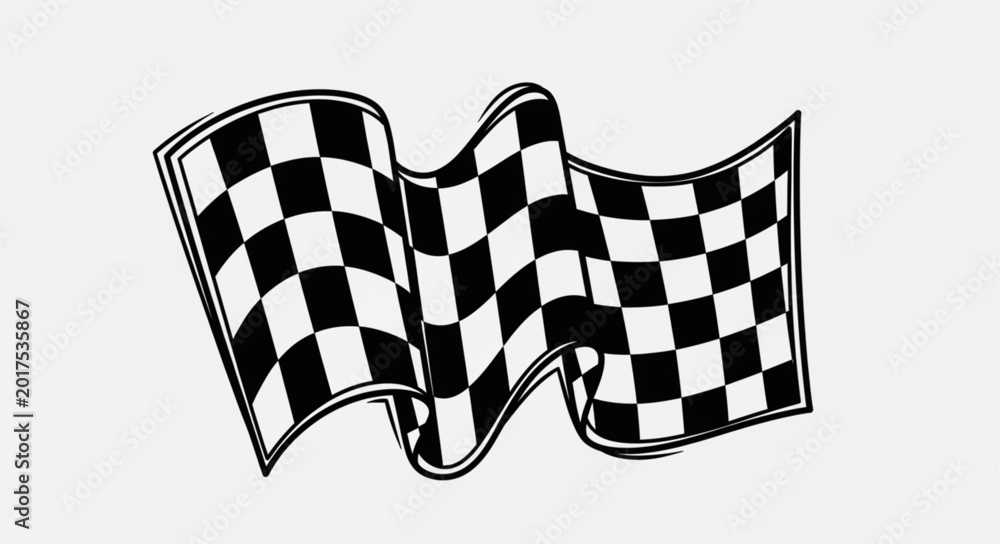Fototapeta premium Waving Black and White Checkered Flag Illustration.