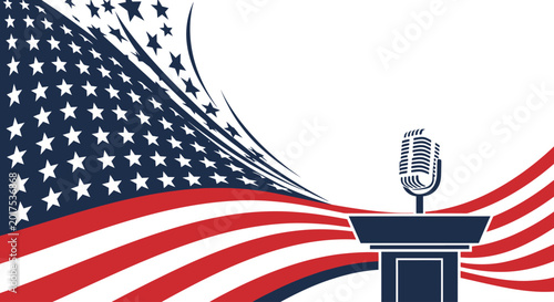 American podium with vintage microphone.