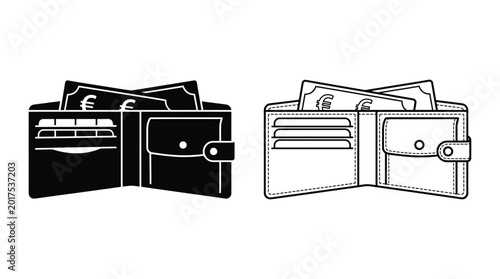 wallet silhouette with euros inside high quality professional detailed modern elegant stylish clean