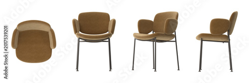 Schilderij op canvas Modern upholstered armchair with unique curved armrests and slender metal legs