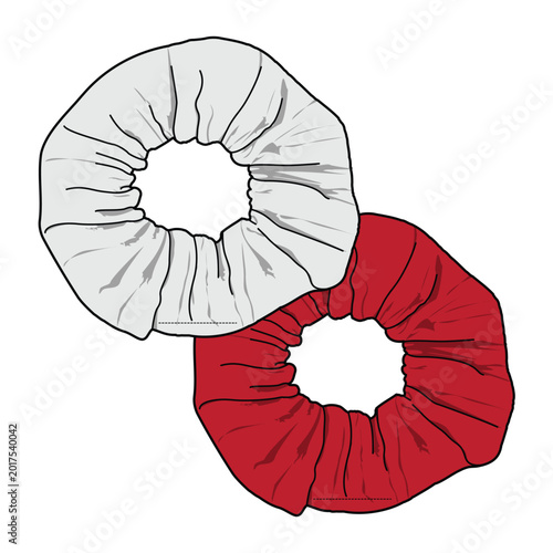 Hair scrunchies vector design technical flat drawing.