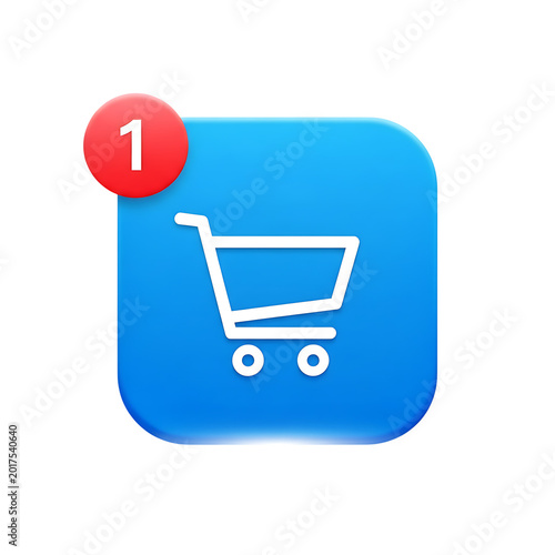 Shopping cart icon with notification badge on blue background