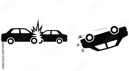 Obraz na plátně Car accident illustration collision and rollover crash scenes vector graphic