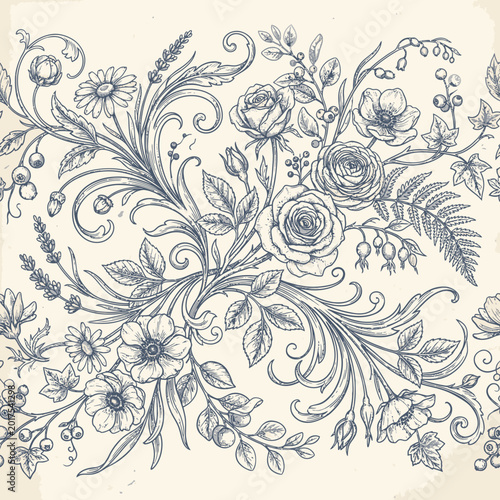 Tableau sur toile beautiful floral design with flowers and leaves.