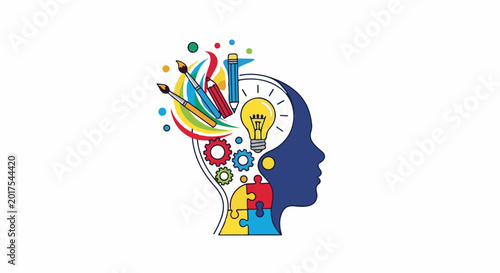 Colorful stylized human head silhouette symbolizing creativity, ideas, and problem-solving