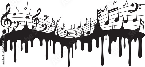 Abstract music notes vector, dripping paint melody, musical staff