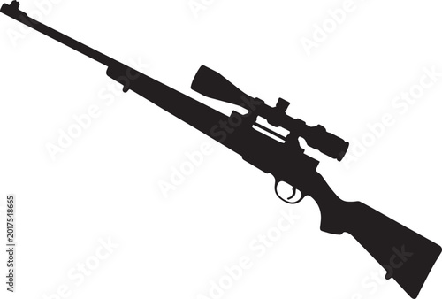 Foto Sniper rifle silhouette with optical scope, hunting rifle vector illustration, t