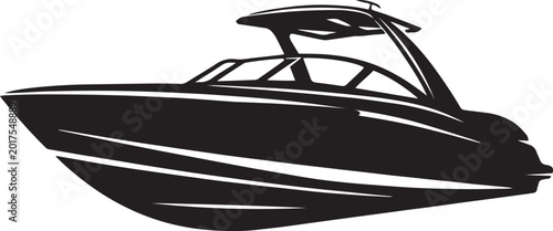Cuadro en lienzo Modern motorboat silhouette vector, sleek luxury speedboat icon, black and white