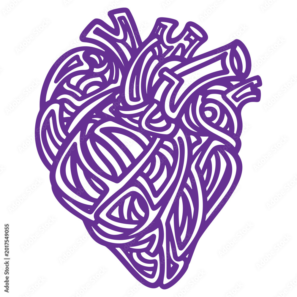 Obraz premium Abstract Heart Shape Design with Intricate Purple Lines Isolated on White Background