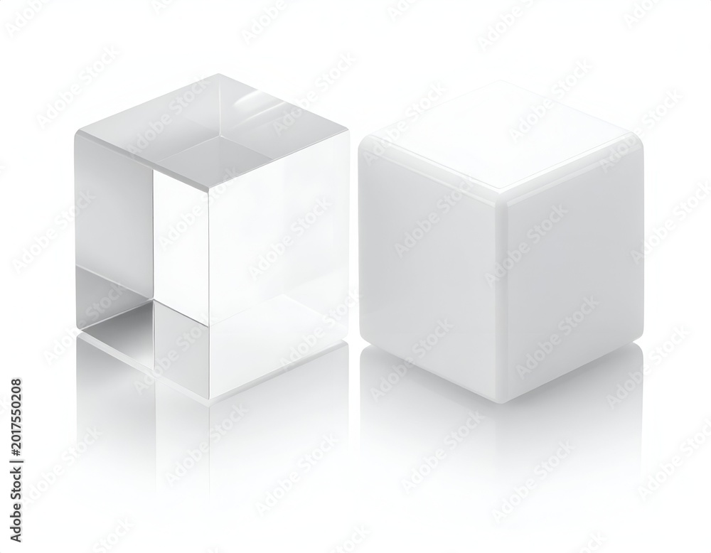 Naklejka premium Clear Acrylic Cube and White Corner Protector on White Background.