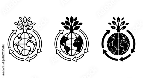 Photos Global Eco Icons: Earth, Tree, Recycle Arrows, Sustainability Symbols, Vector Se