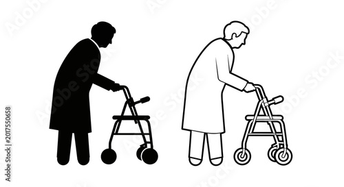 Cuadro en lienzo elderly people with walkers silhouette high quality professional detailed modern