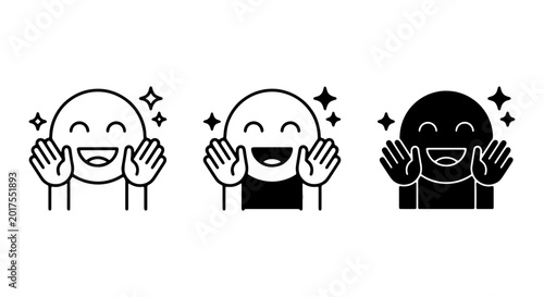 фотографія Happy Face Icons, Smiling Emoticon Symbols, Joyful Expression Graphics, Clean an