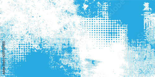 Obraz na płótnie Blue and white grunge textured background with halftone dots and spots pattern d