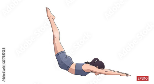 Foto Woman performing a diving pose with legs extended upwards.
